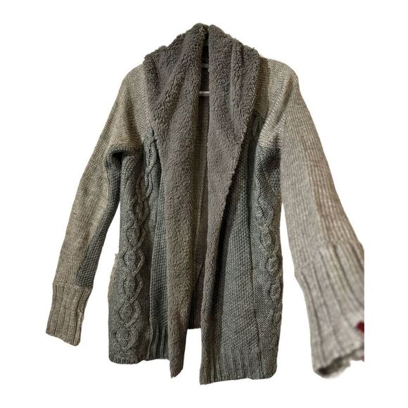 Mystree Women's Grey Angora Blend Chunky Cable-Knit Open front Cardigan L Fur - Picture 3 of 11